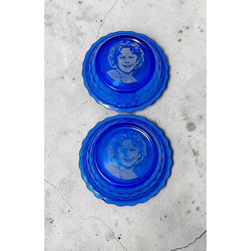 Vintage Shirley Temple Cobalt Blue Glass Bowls Set of 2 Scalloped Depression Era